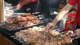 Huge Load of Meat Skewers, Khebab, Wrap and Stuffed Waffle. Minsk Street Food, Belarus