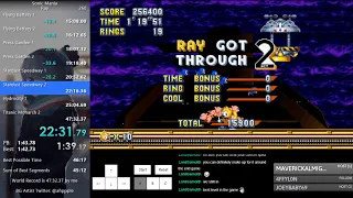 Sonic Mania Plus (PC) - Ray All Emeralds Speedrun in 46:53.83