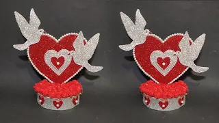 DIY Heart Shape Show Piece For Valentine | Glitter Paper Craft Ideas | Handmade Show Piece Ideas