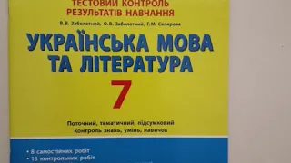 Тестовий контроль результатів навчання з української мови та літератури для 7 класу