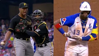 Ronald Acuña Jr Calls Pitcher A BABY After Throwing At Him! Braves, Pirates Benches CLEAR! 2023 MLB