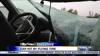 Flying tire shatters window of Bolton woman's car