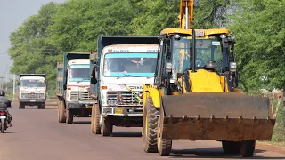 JCB 3dx Backhoe Loading Muram in Tata 2518 Ex Truck and Tata Tipper Truck