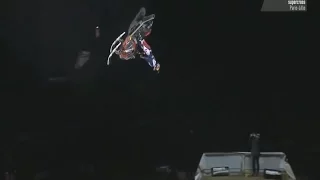 Daniel Bodin backflip on snowmobile during Blackliner show at Lille Supercross 2016