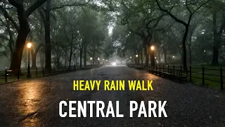 Central Park Rain Walk | Flash Flood: Mall - Bethesda - Bow Bridge | September 29, 2023 | 4K