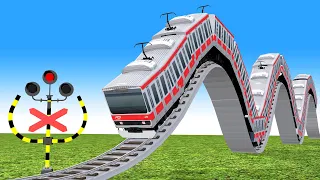 【踏切アニメ】でこぼこの線路を走る非常に長い新幹線 TRAIN VS MS PACMAN【カンカン】踏切に立ってはいけません Railroad Crossing Animation Train #1