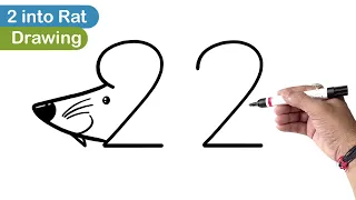 2 Number into Rat Drawing Rat Very Simple Steps by Steps...#DrawingTeacherSuraj