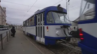 Latvia, Riga, tram 1 ride from Latvijas Nacionālā bibliotēka to Kalnciema iela