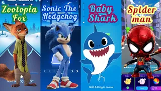 Zootopia Fox vs Sonic vs Baby Shark vs Spiderman