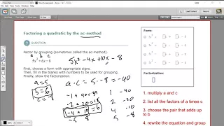 Factoring a quadratic by the ac method