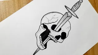 How to draw a skull tribal tattoo || Skull drawing tutorial