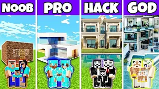 Minecraft Battle : Family New Modern House Build Challenge - Noob Vs Pro Vs Hacker Vs God