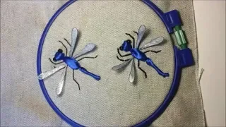 Стрекоза вышитая лентами с красивыми крылышками / Dragonfly embroidered with ribbons