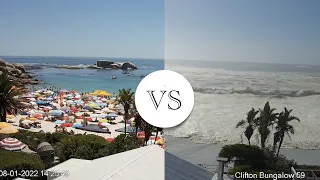Tsunami style waves hit Cape Town beaches. Captured by our live stream webcam on Clifton beach