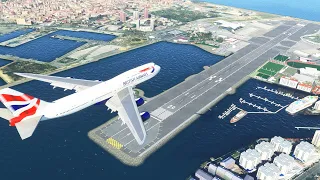 DANGEROUS LANDING BRITISH AIRWAYS BOEING 747 AT GIBRALTAR AIRPORT MFS2020