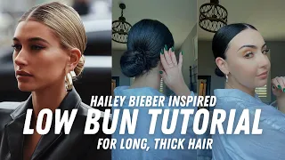 Sleek Low Bun for Long, Thick Hair | Hailey Bieber Inspired