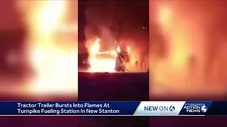 Tractor-trailer bursts into flames at gas station on Pennsylvania Turnpike