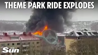 Amusement park slide EXPLODES in huge fireball in Sweden