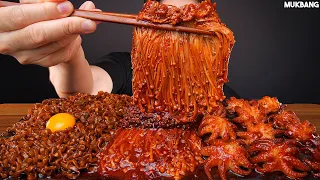 ASMR MUKBANG | 쭈꾸미 볶음 팽이버섯 진진짜라 소스 듬뿍! 먹방 SPICY OCTOPUS 🐙 MUSHROOM BLACK BEAN NOODLE SEAFOOD BOIL