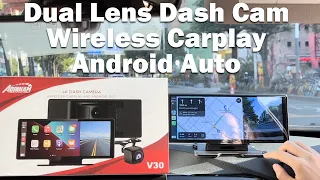 10.26" Universal & Portable Car Stereo with Wireless CarPlay/Android Auto/AUX/GPS + 4K Dash Cam-V30!