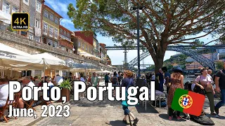 WALKING TOUR 4K | PORTUGAL, OPORTO, Porto Downtown, Cais da Ribeira e Cais de Gaia  - SPRING 2023