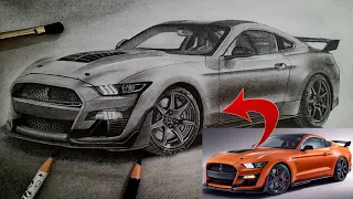 How to draw a realistic Ford Mustang | Ford Mustang Shelby GT 500