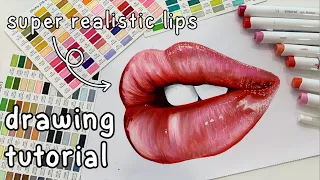 Realistic lips drawing tutorial using alcohol markers ✍️🎨✨