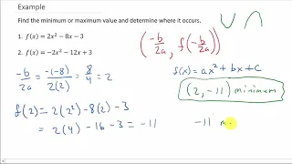 Maximum and Minimum Values of a Quadratic Function