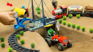 DIY tractor mini bridge construction #4| How to heavy trolley safety pass over train | @Sun Farming