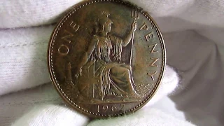 Монета.  1 пенни.  1967 года.  Великобритания. Обзор.