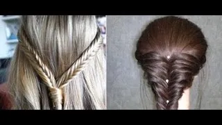 Коса "Рыбий хвост". Плетение кос. Fishtail braid hairstyles for medium hair