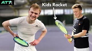 ATP Pro using Kids Racket vs Advanced Club Player: Tie Break to 10
