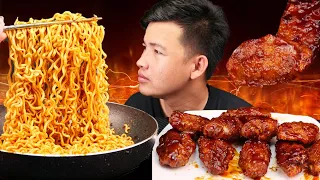 ASMR MUKBANG NUCLEAR FIRE NOODLES & CHICKEN WINGS | COOKING & EATING SOUNDS | VANNA Zach Choi ASMR