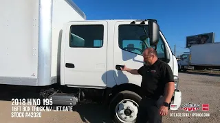 Crew Cab Box Truck | 2018 Hino 195 w/ 16ft box and lift gate | Stock #42020