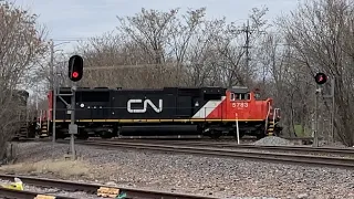 CN SD75I leader on ballast train at Barrington diamond!