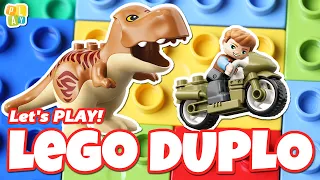 LEGO DUPLO Jurassic World | Play in ENGLISH | T. rex and Triceratops Dinosaur Breakout (10939)