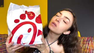 ASMR Eating Chick-Fil-A Crispy Chicken Sandwich Deluxe W/ Waffle Chips Relaxing Whispering for Sleep