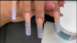 XL Glitter Encapsulated Acrylic Nails | Tapered Square