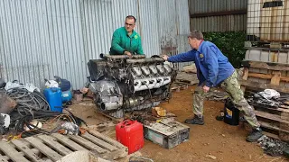 Tatra T-815 V10 cold engine first start after full rebuild, outside the vehicle.