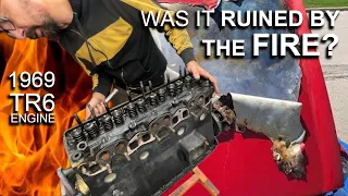Is this '69 TR6 engine salvageable after a vehicle fire?