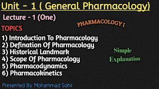 General Pharmacology (Unit - 1) | L1 | Introduction To Pharmacology, Defination, History, Scope