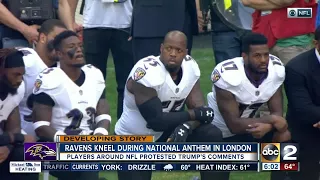 About two dozen players, including Ravens, kneel for national anthem in London