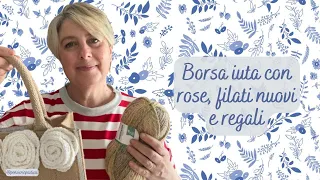 Borsa in iuta con rose; regali belli, nuovi filati, idee, ricette e chiacchiere