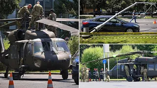 US Military Blackhawk Helicopter EMERGENCY LANDING in DOWNTOWN Bucharest (Romania)