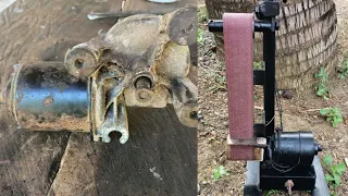 Making Mini Belt Grinder Machine, Using Old  and Rusty Car Wiper Motor