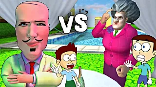 Scary Teacher 3D vs Hello Kidnapper 3D | Shiva and Kanzo Gameplay