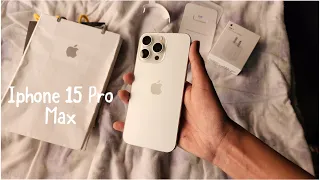 iPhone 15 Pro Max White titanium 🌌 apple 20w charger Unboxing aesthetic setup | USB-C accessories |