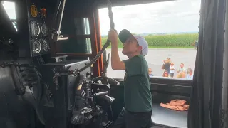 Blowing the whistle of the Norfolk and Western 611 at the Strasburg Railroad, August 29, 2021.