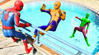 GTA 5 Rainbow Spiderman Jumping Into Pool (Euphoria Physics/Ragdolls) #8