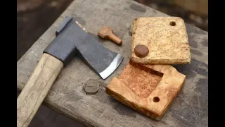 Making a wooden axe sheath from birch burl, cherry and fat wood